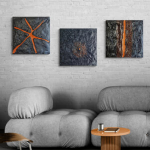 Patrick CRISTALLINI - Peintures acryliques abstraites sur toile intitulée "Earth Crust Breaker - Mountain Builder - Magma Way"